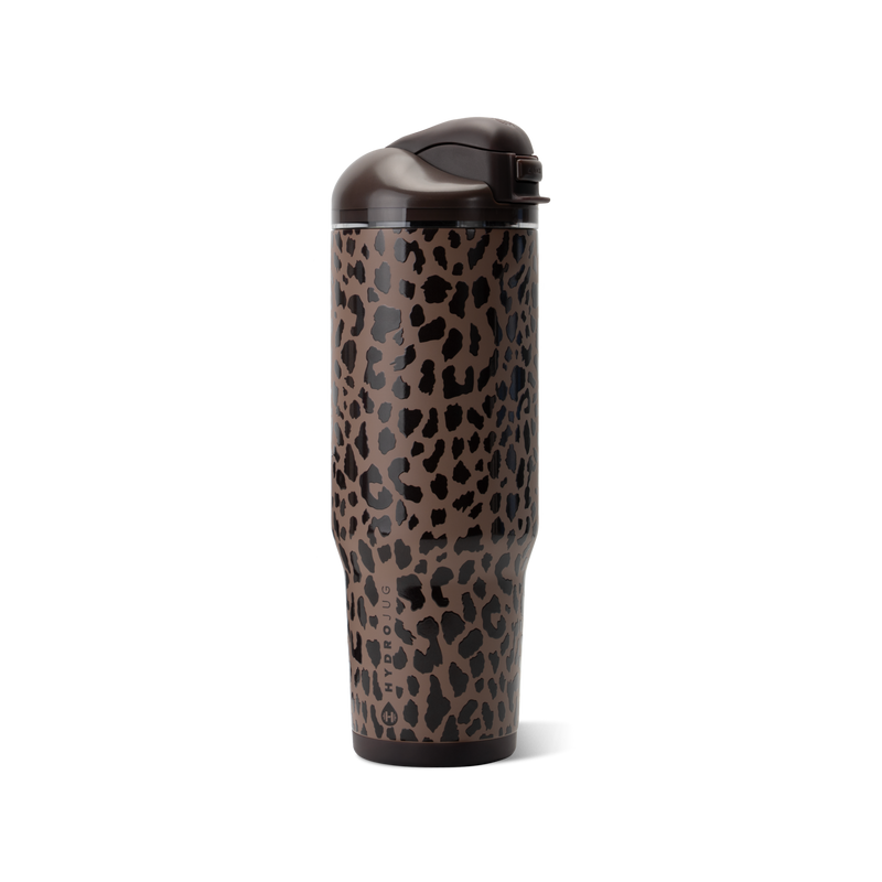 Ease2o 32oz | Compact Water Bottle with Straw &amp; Chug Spout – Brown Leopard